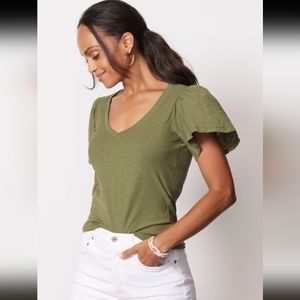 Nation LTD  Green top with embellished sleeves, Size Small